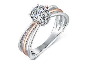 Quality 2 Tone color 9K Silver Ring wih 1ct White Moissanite Diamond wholesale