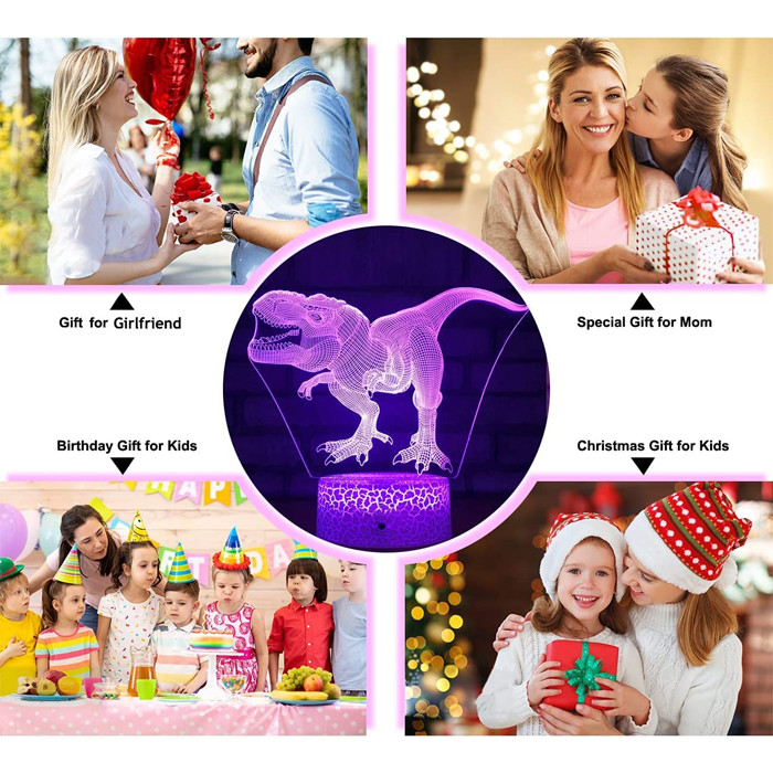 USB Portable 3D Lamp Illusion Dinosaur Multipurpose For Girls Boys