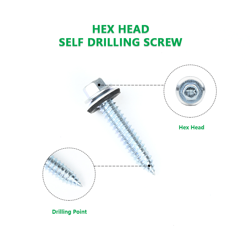 White Zinc Plated Hex Sheet Metal Screw for Stainless Steel Roofing Strengthening