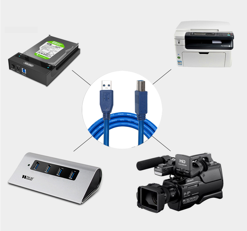 Fast Charger USB A Male To USB B Male USB 3.0 Extension Cord Data Wire