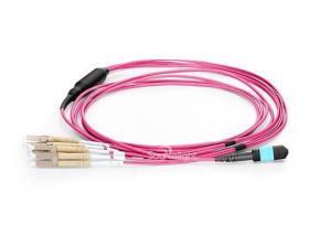 Quality Om4 Mpo Aqua To Lc Fiber Optic Patch Cord Fanout 8f Cores 3.0mm To 2.0mm Ofnp Cable wholesale