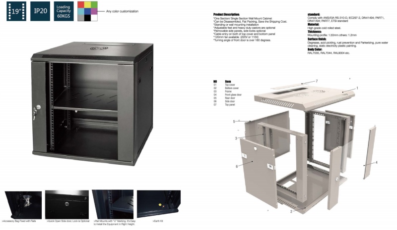 19inch Waterproof Floor Standing/Mesh Data Center Equipment Server Wall Mounted Network Cabinet