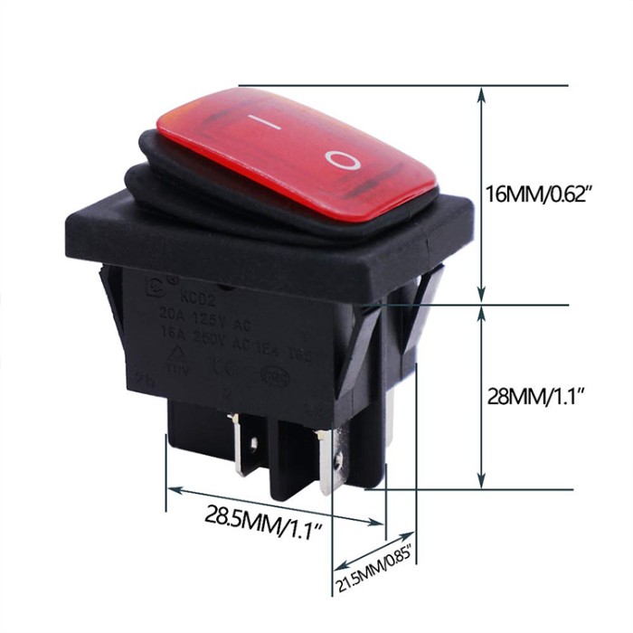 Oil Proof 4 Pin 2 Position On Off Red Green Lamp Rocker Switch With Indicator Light