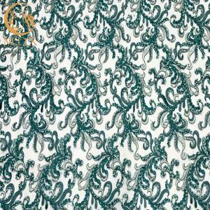 Quality Green Handmade Dress Fabric Tulle Embroidery Rhinestones With Beaded wholesale