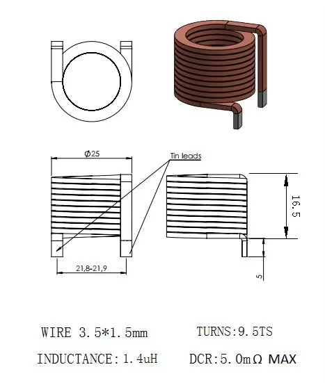 Air Core Copper Flat Wire Induction Choke Coils for High Current Power Inductor Choke
