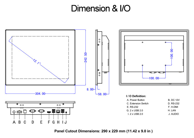 LCD RK3288 12 Inch Android Touch Panel PC Optical Bonding Waterproof