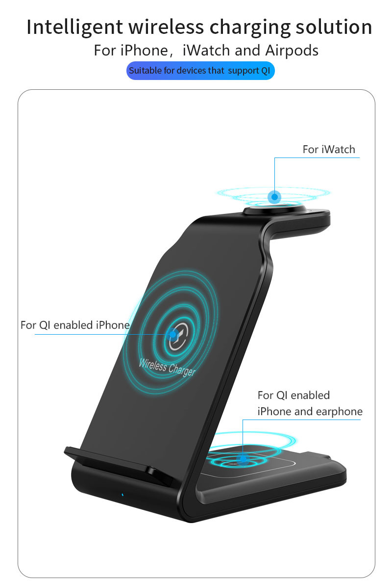 112*70*120mm Multi Function Wireless Charger Station For Airpods Pro