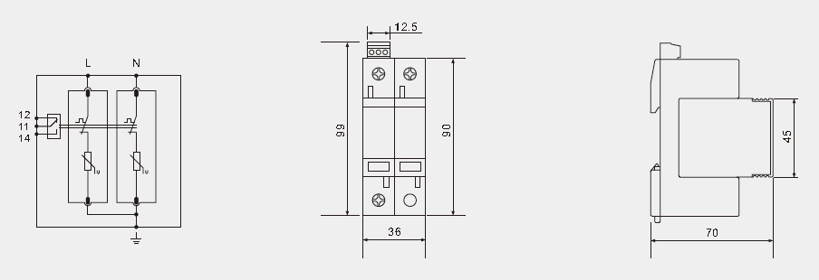 TN System 2 Modules AC Surge Arrestor SPD 12.5 KA 2P L - N - PE Surge Protection Device