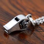 Sterling Silver Pendant Necklace Whistle Charm with Wheat Chain for Women and
