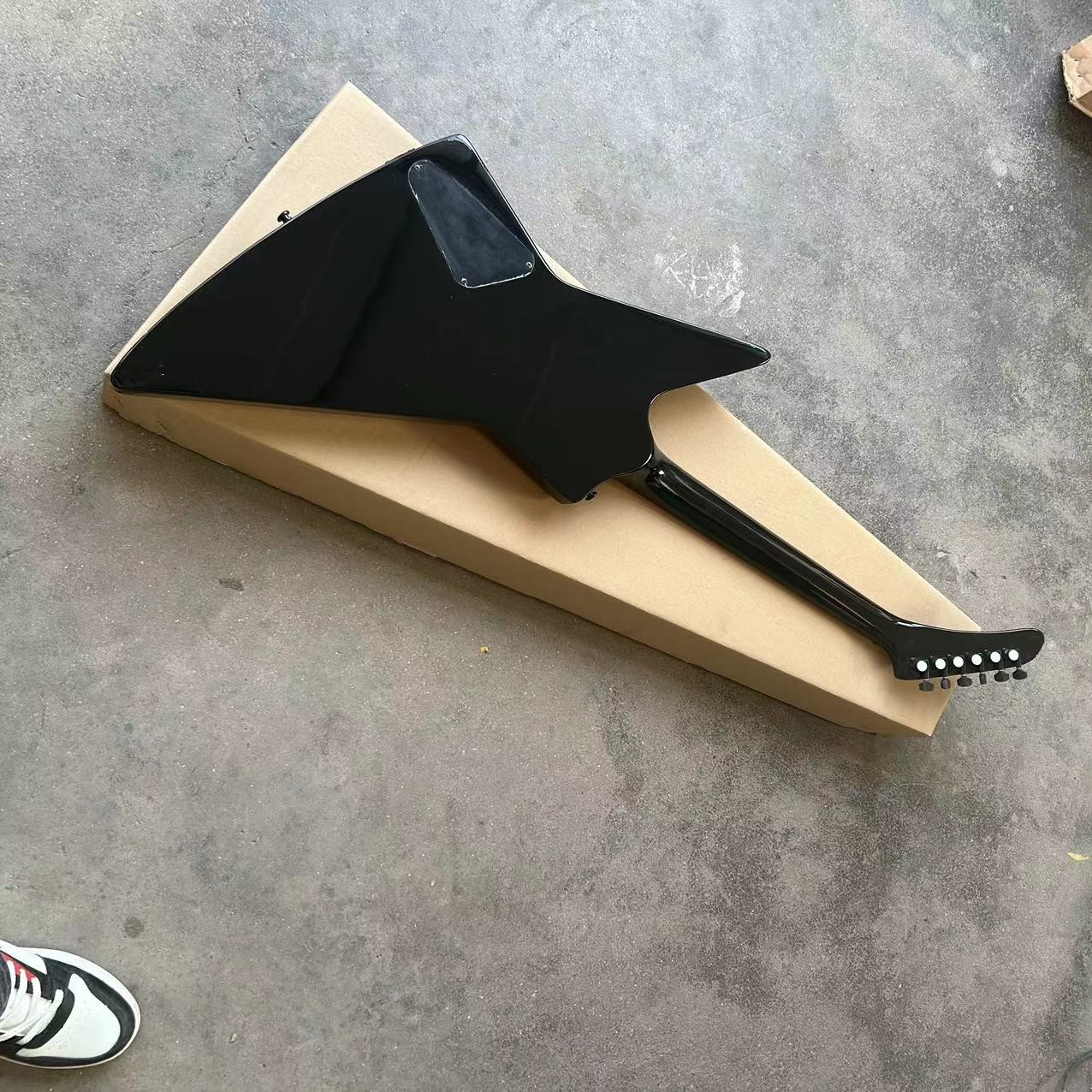 Custom special shape body ESP style electric guitar in black color glossing finish