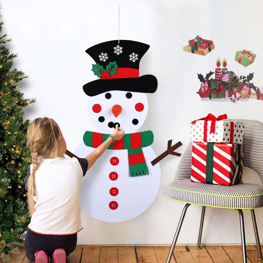 Wall Hanging Felt Christmas Snowman With Detachable Ornaments Xmas Gifts