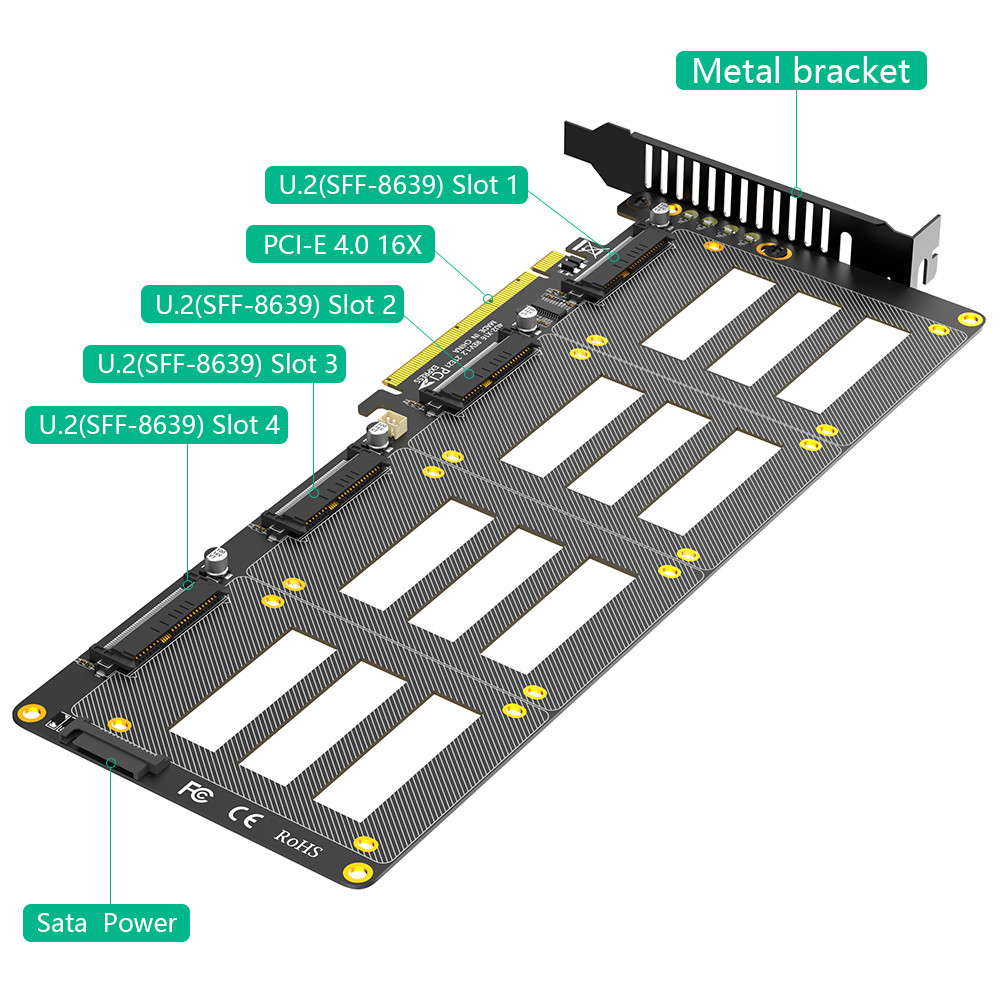 U.2 to PCI-e Riser Adapter PCIe4.0 X16 to 2.5" U.2 (SFF-8639) SSD Expansion Card
