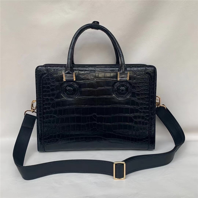 Authentic Real True Crocodile Belly Skin Businessmen Briefcase Bag Genuine Alligator Leather Male Large Black Handbag