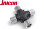 Cross Type 4 Way M12 Waterproof Connector Outdoor Copper Alloy Contact Material
