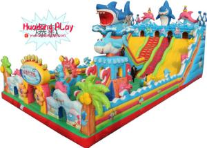 Quality Large Size Outdoor Childrens Inflatable Bounce House With Slide Shark Jumping wholesale