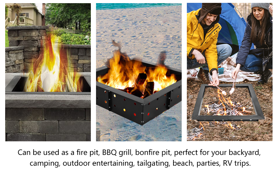 Heavy Duty Steel DIY Campfire Fire Pit Insert Ring Liner Octagon 38" Outer 30" Inner for Outdoor Patio Backyard Wit