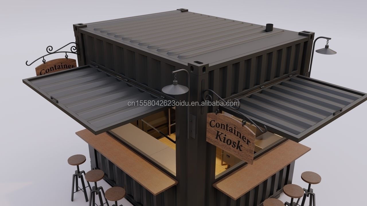 Modern 10 ft 20 ft Prefabricated Steel Shop Container Kiosk Mobile Mini Bar for Outdoor Kitchen and Restaurant Movable Design Shop