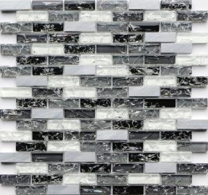 Quality Black and white rectangle crack crystal glass mix metal mosaic tile wholesale