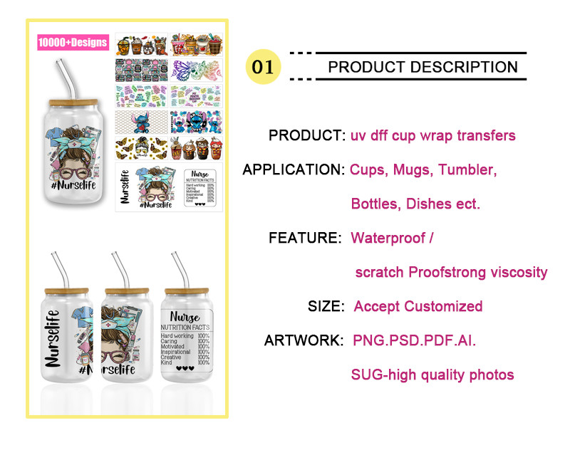 Wholesale Uv Dtf Cup Wrap Transfers Valentine'S Day High Quality Custom Uv Dtf Transfer Couple Design Cup Wrap