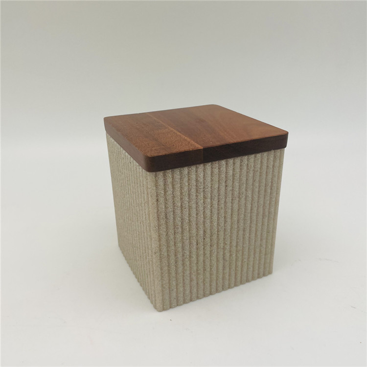 ribbed Sand stone Polyresin Bathroom Accessories Set with wooden parts