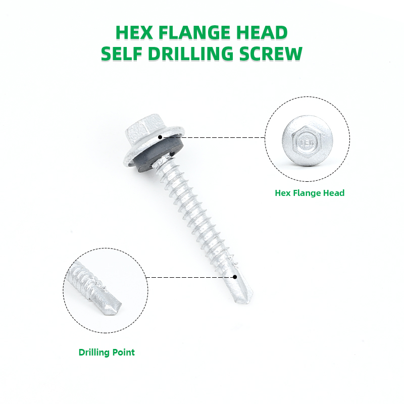 Zinc Alloy Coated Waterproof 12 X38 Hex Flange Self Drilling Screw for Wall Cladding Panel