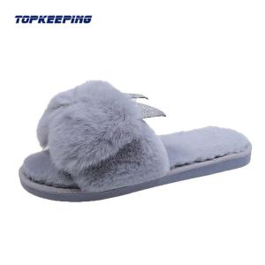 Quality 1D0044 Lady Cute Fluffy Fleece Plush Warm Slipper wholesale
