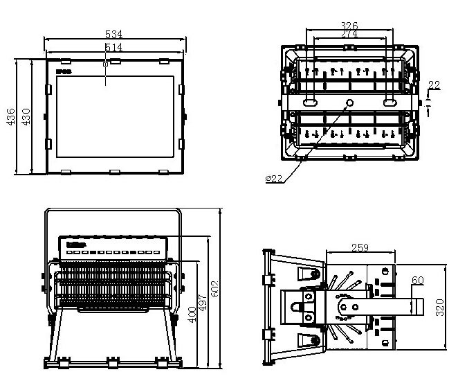 1000W LED Flood Light Size