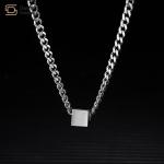 Hip Hop Titanium Steel Clavicle Cuban Chain Necklace Square Block Pendant