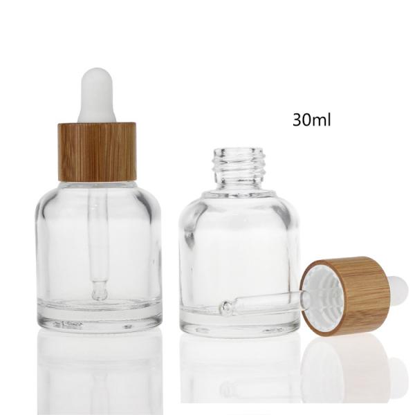 20ml 30ml 50ml Cosmetic Skincare Glass Serum Bottle With Texture Bamboo Collar