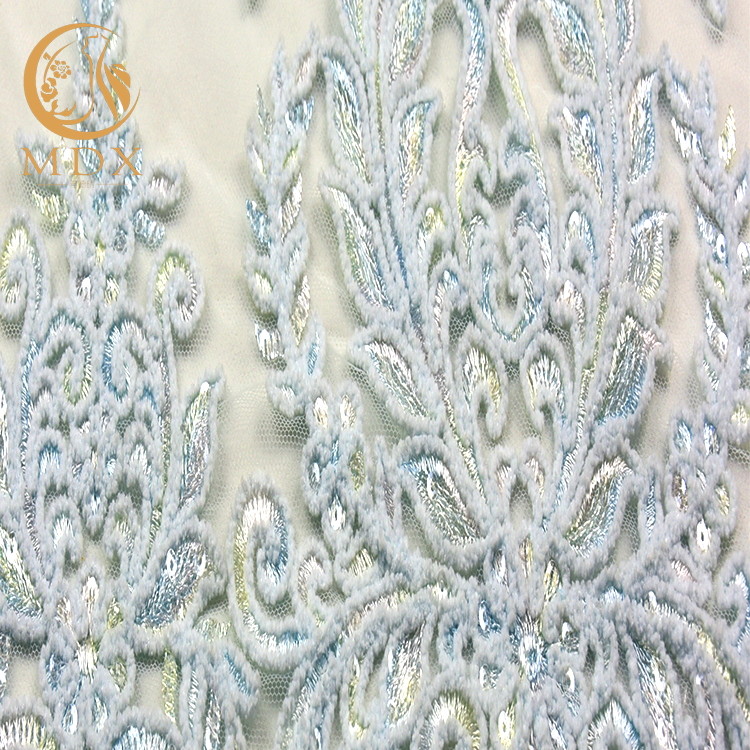 MDX Embroidered Mesh Lace Fabric Sequins Water Soluble By The Yard