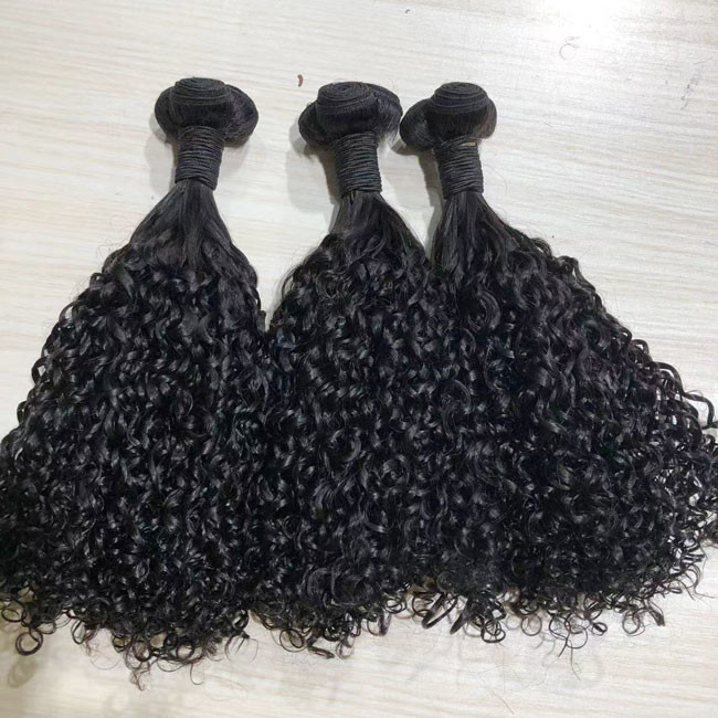 11A Double Weft Human Hair Extensions Pixie Curly Bundles With Lace Frontal Closure