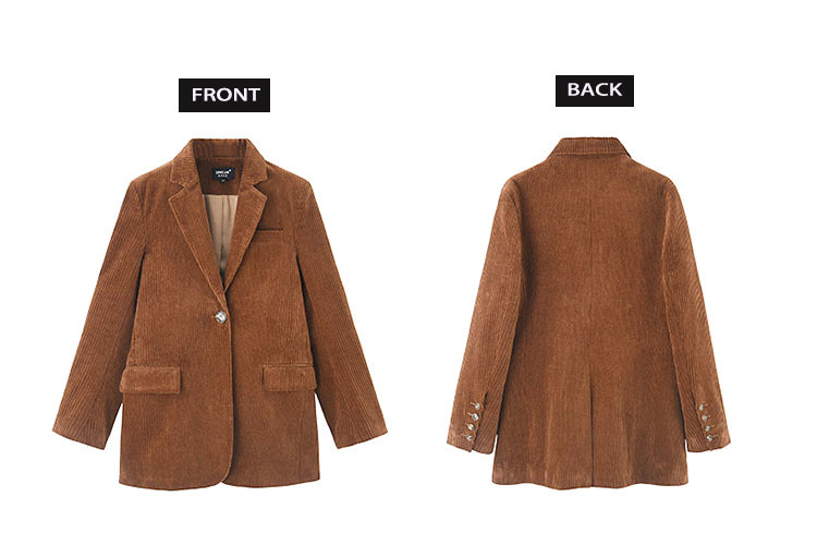 Women Fitted Polyester lining Corduroy Leisure Suit Solid Colors