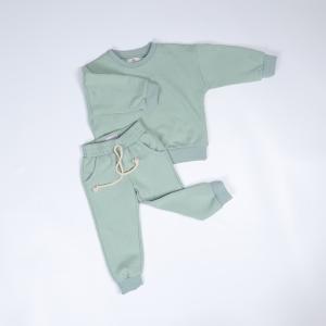 Quality Green Plain Pullover Sweatshirt 300gsm Classic Sweat Pants Set With Fleece Fabric wholesale