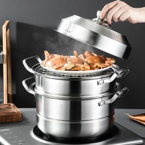 Quality Custom Kitchen Cookware 3 layer Food Steamer Cooker Steamer Pot 304 Stainless Steel Steam Cooking Pot wholesale