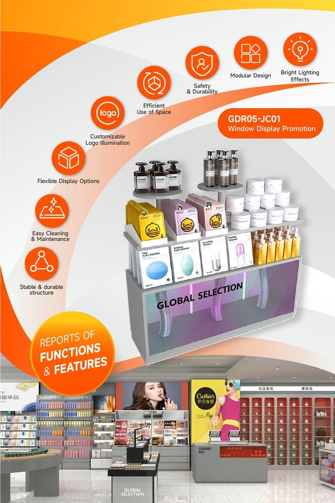 GDR05-JC01 Retail Display Rack with T8 White Light Tube and 5mm Laser Acrylic for Cosmetics Retail Stores