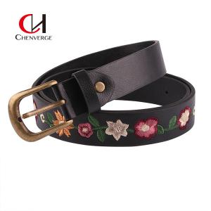 Quality Embroidered Flower Vintage Ladies Leather Belt Classical Resort Style wholesale