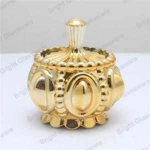 Quality luxury mini electroplate gold glass candle jar, gold glass container with gold lid wholesale