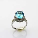 Fashion Jewelry 925 Silver Ring 9mmx11mm Blue Topaz CZ Diamonds Ring (R236)