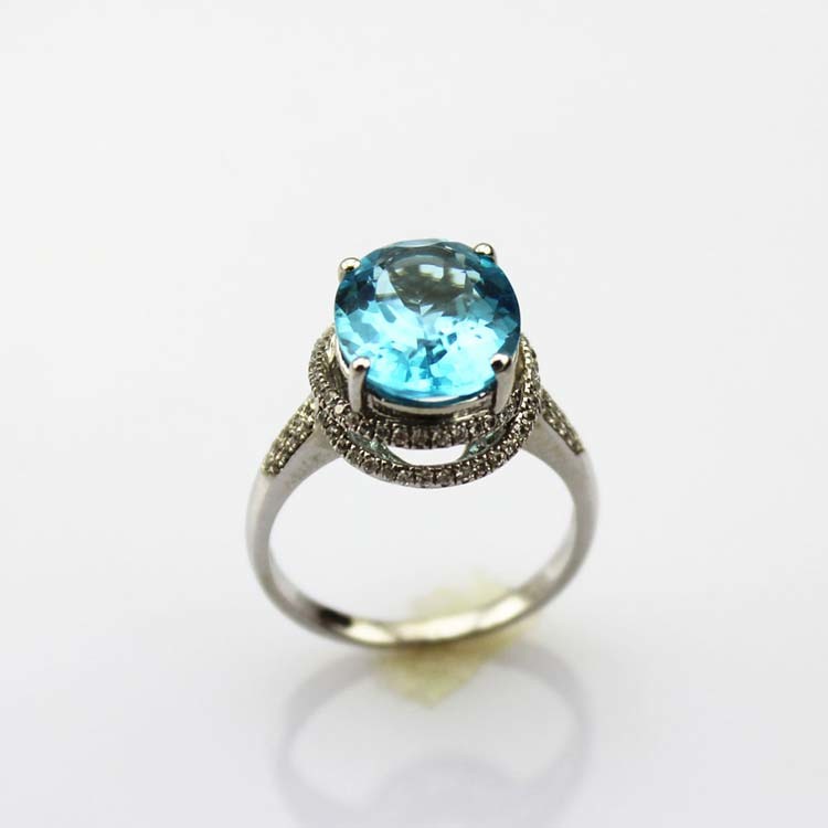 Fashion Jewelry 925 Silver Ring 9mmx11mm Blue Topaz CZ Diamonds Ring (R236)