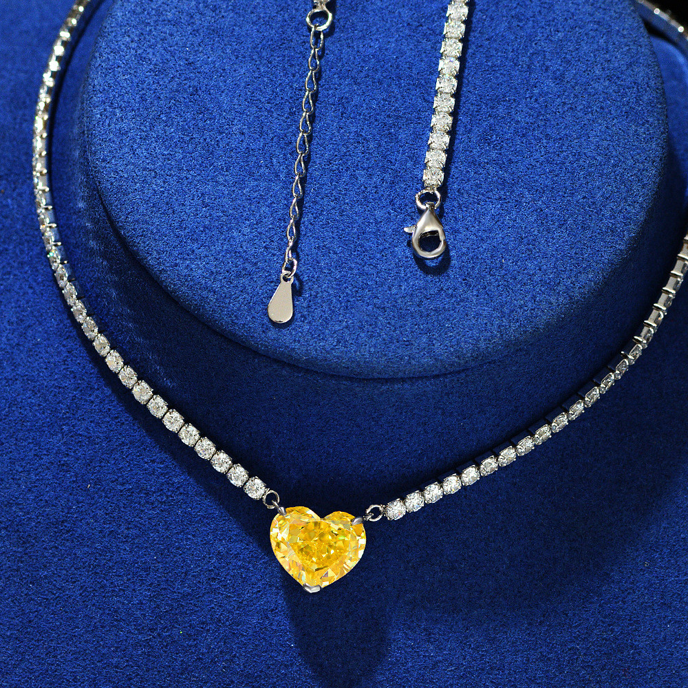 Elegant Heart Shape Aqua Blue 925 Sterling Silver Heart Gemstone Necklace