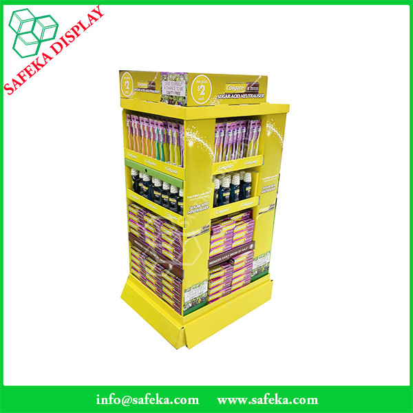 4 side Paper displays Promotion cheap custom pop up cardboard display stand floating shelf for tooth brush