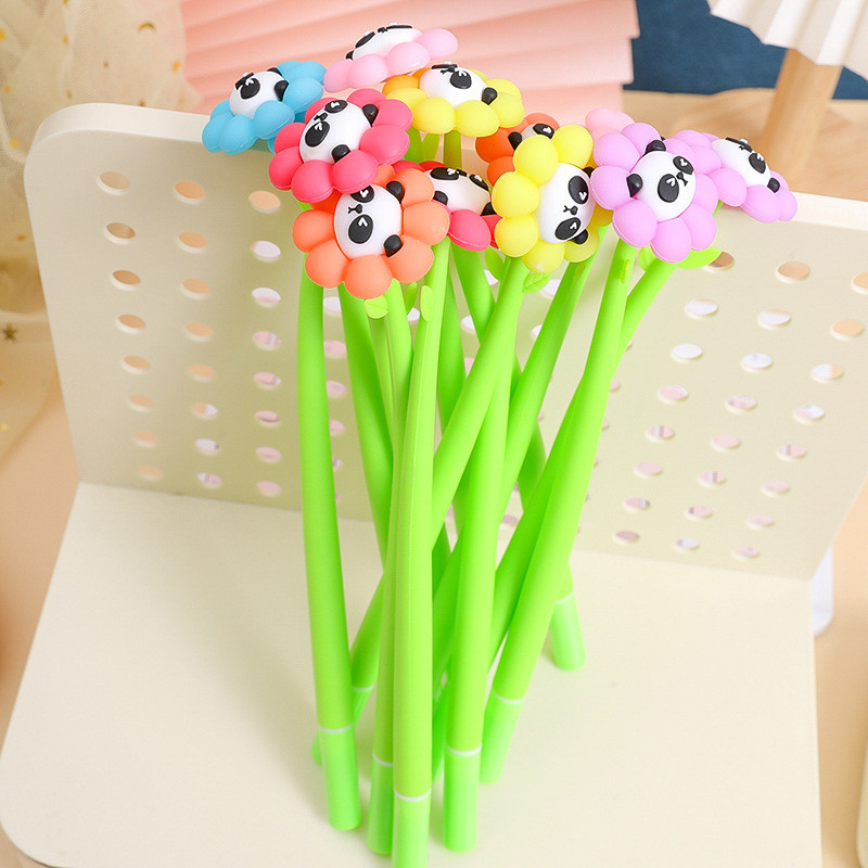 Panda Flower Pens Rose Shaped Ballpoint Pen Creative Liquid Black 0.5mm Gel Ink Rollerball Pen For Girls Women, Office School Decoration Supplies