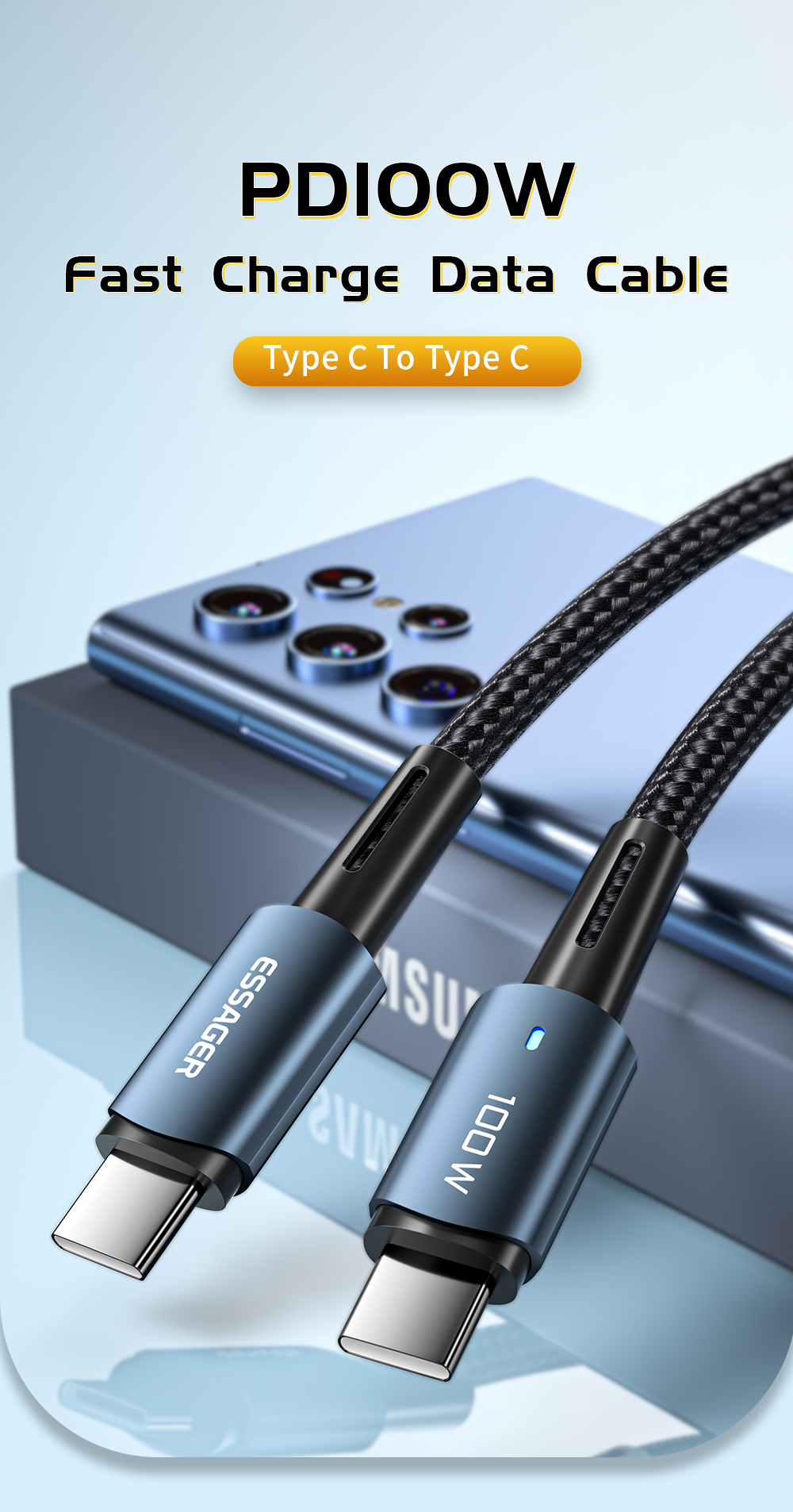 Sunset USB Charging Data Cable 100W 60W Type C To Type C Cable For Mbk Huawei