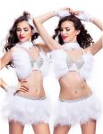 Rhinestones Waistband Feather Dance Costumes Fabulous Feather Boa Skirt With