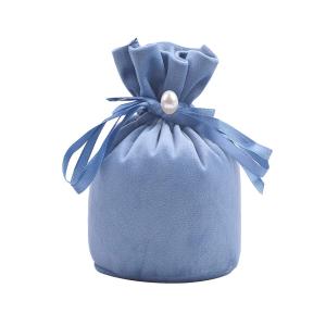 Quality Round Blue Suede Fabric Drawstring Gift Bags For Jewelry Packaging wholesale