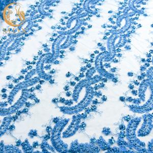 Quality Embroidered Bead Handmade Lace Fabric 140cm Width With Pearls wholesale