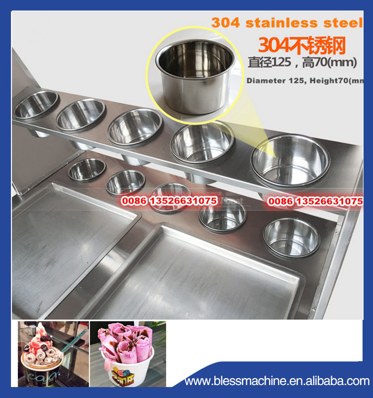 Fried Ice Cream Machine with 480mm Pan Size and 1650*560*780mm Dimensions
