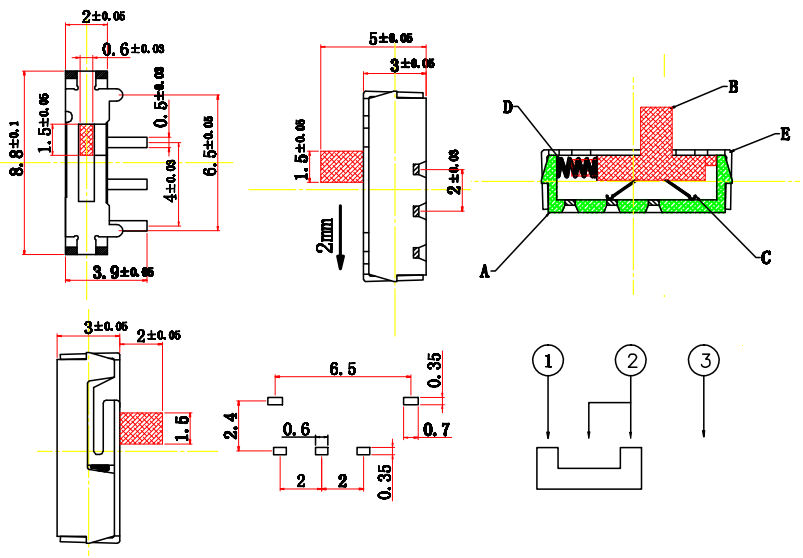 Slide Switch,1PDT Solid 3PIN Multiple Handles Horizontal Sliding Switch, Push Switch,Interruptor On-Off Toggle Switch
