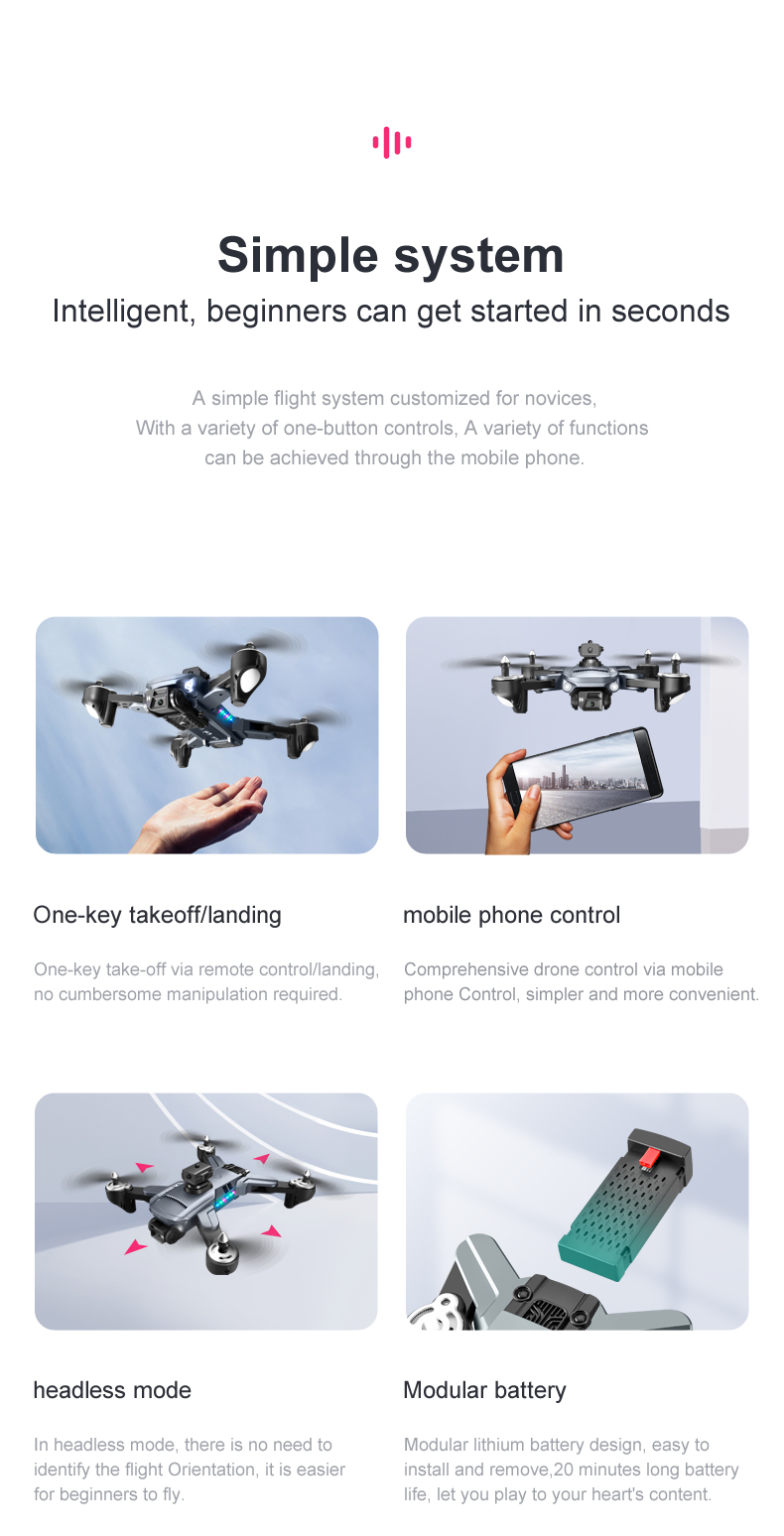 Battery 1800 mAh Plastic Foldable Dual Camera Wifi Fpv Obstacle Avoidance Mini Quadcopter Drone