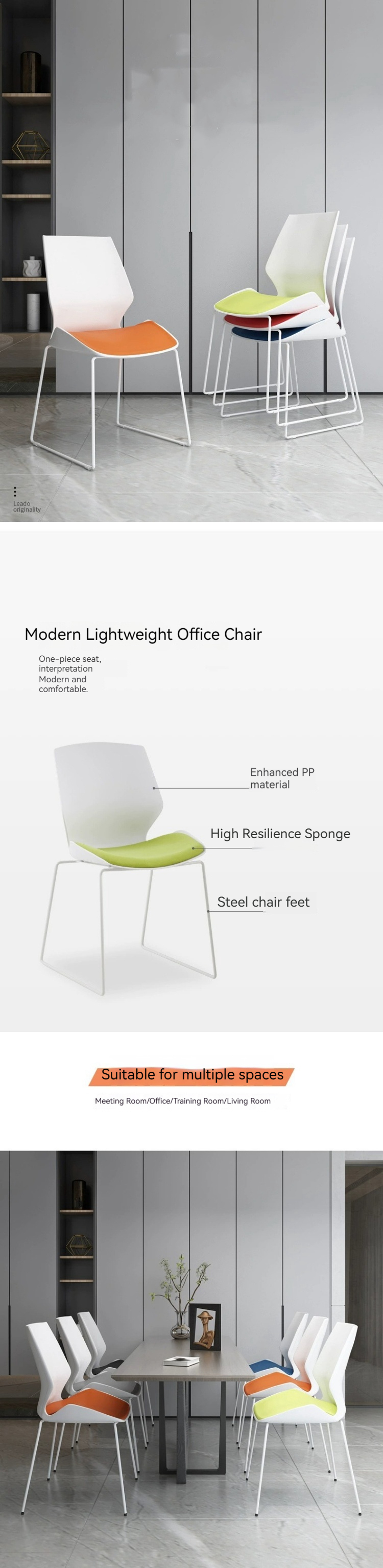 Stackable Four Legs Training Office Porosity Mesh Conference Room Chair with PC Chair